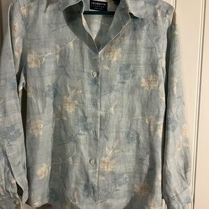 Liz Claiborne Blue Floral linen blouse. Petite- Med.
